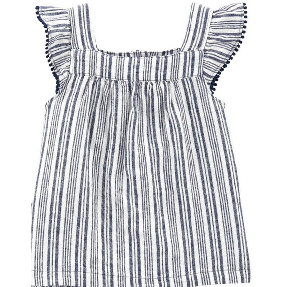 Carters Baby Girl Blue White Top Ruffle Sleeves Striped Linen Shirt Size 12M - Picture 1 of 6